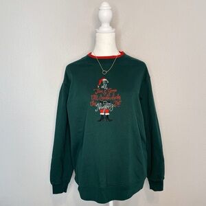 Vintage Christmas Sweater - Green with Red Double Collar women’s Petite Large